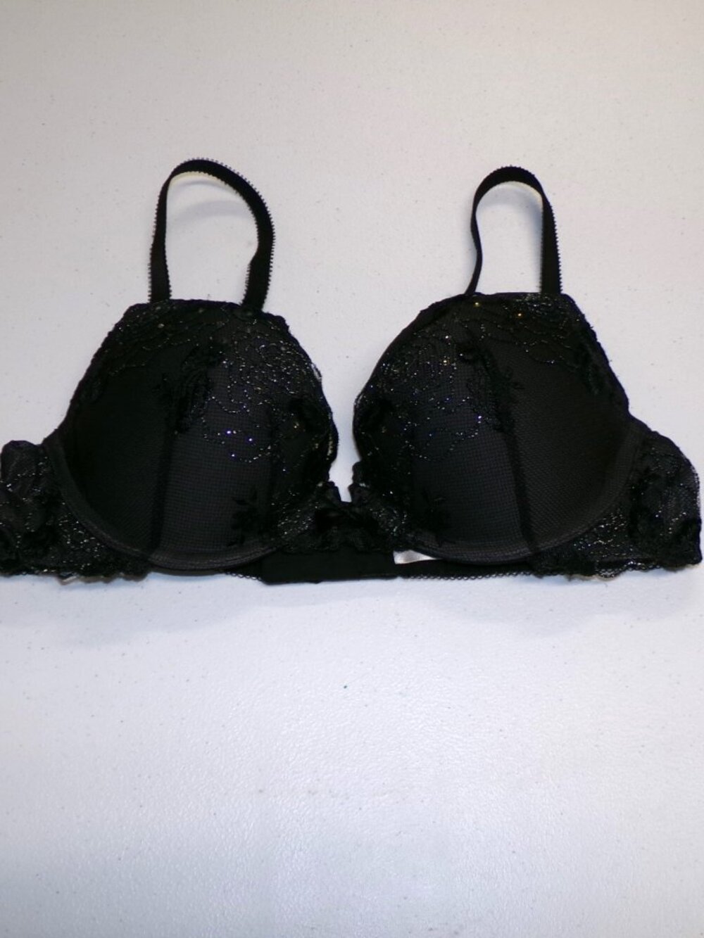 Victoria's Secret Dream Angels Push Up Black Mesh Bling Sparkle Bra sz 34B